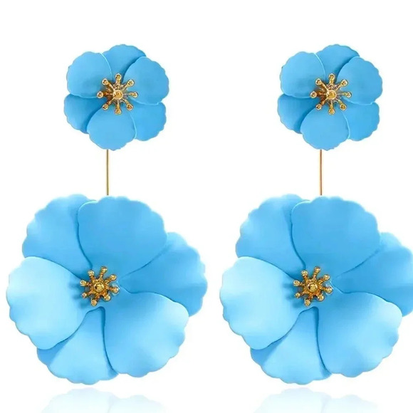 Blue Blossom Flower Earrings - Picture 3 of 7